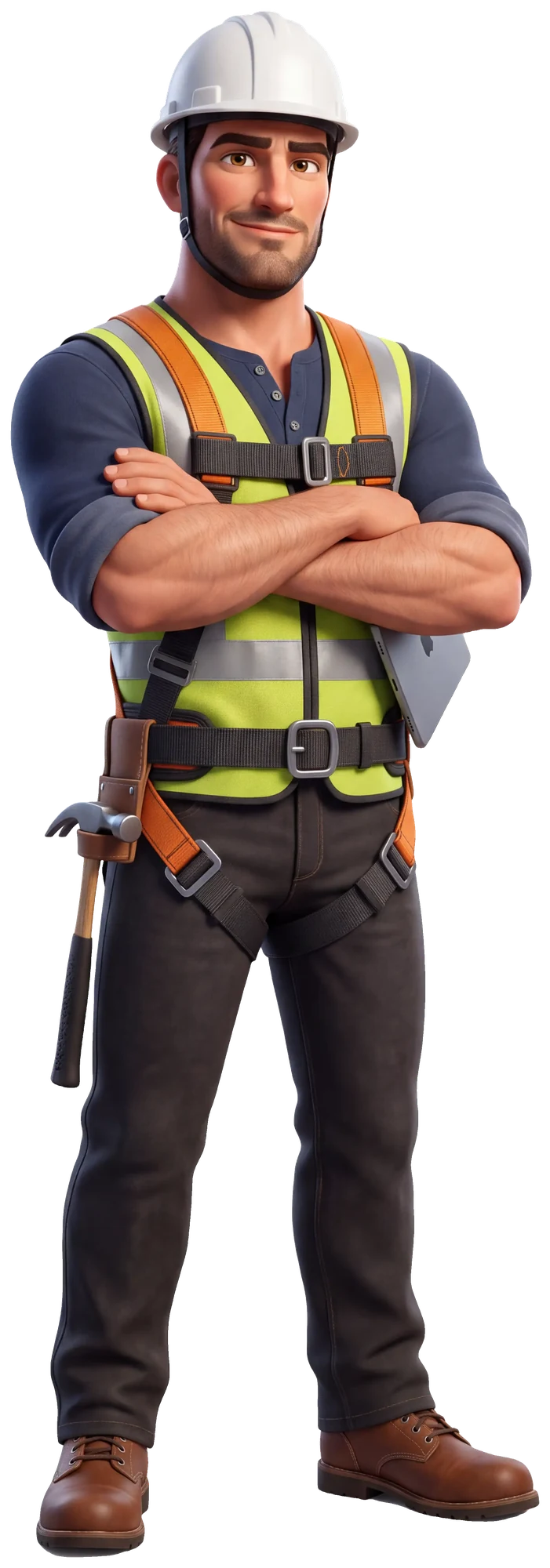 Rocco, the BuilderStaff AI roofing supervisor, in his safety harness